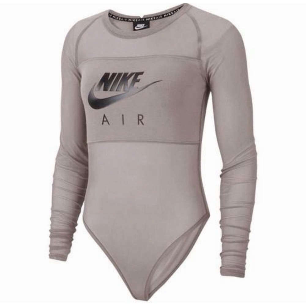 Nike Air Bodysuit Womens Small Beige Mesh Long Sleeve Snap Closure
